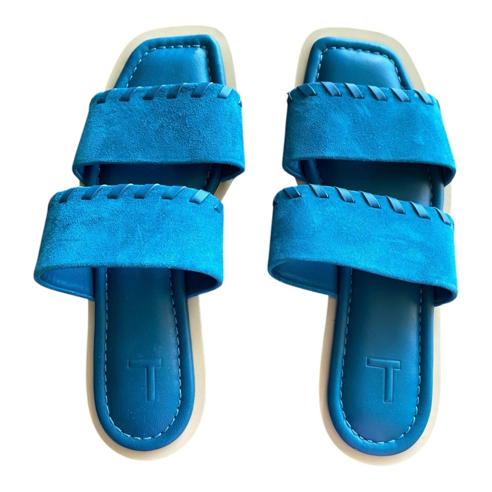 Lafayette 148 New York Mia Two-Band Whipstitched Suede Sandals Size 6.5